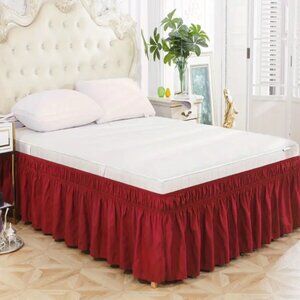 Burgundy Bed Skirt Elastic Adjustable, For Bedroom Guest Room Size Queen/King